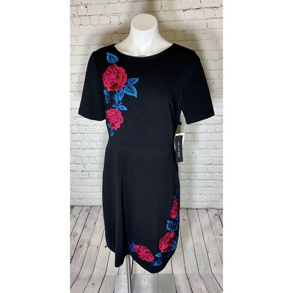 JAX Black Label Black Embroidered Flower Dress - Picture 1 of 5